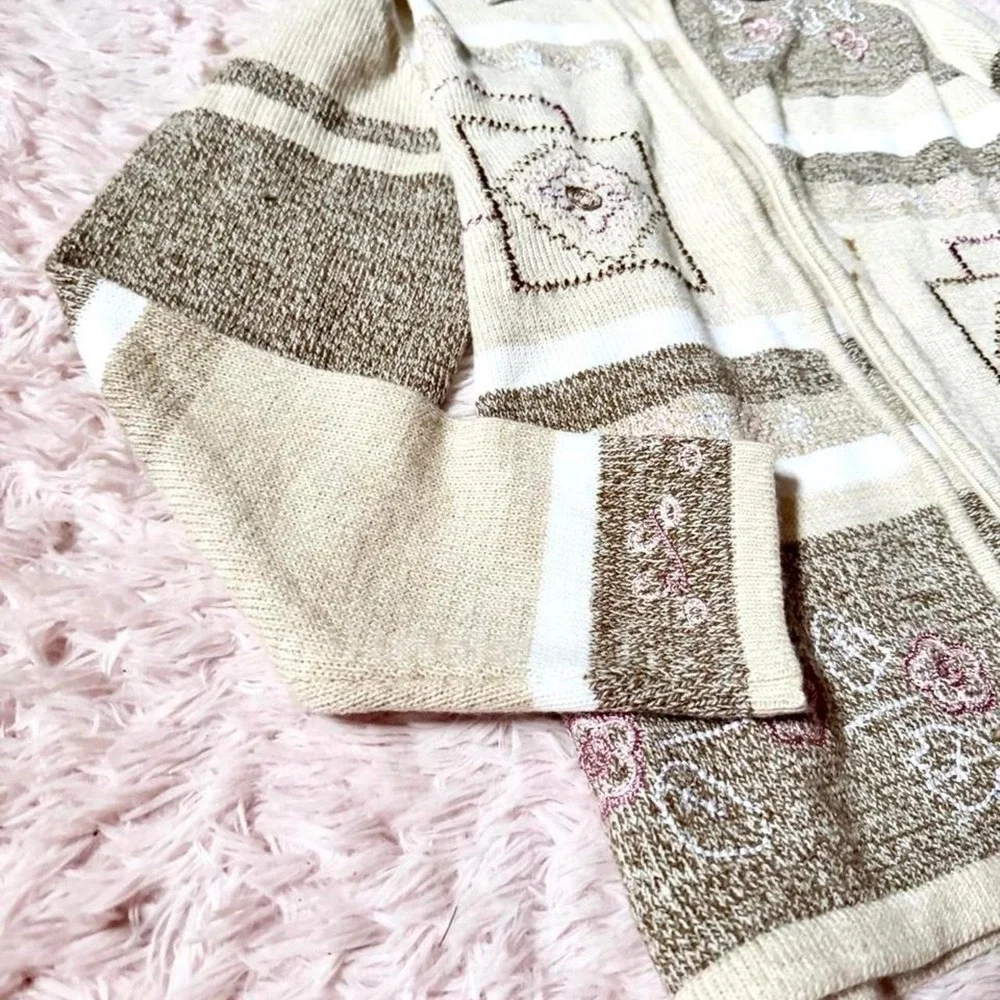 Cottage Core Heritage Grandma Core Embroidered Zip Up Cardigan Womens M Coquette - Picture 3 of 6